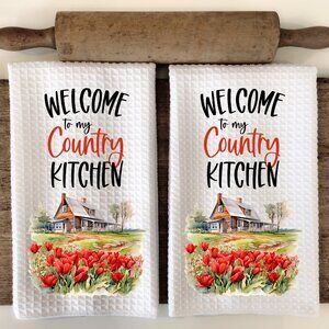 Country Kitchen Towel Set, Farmhouse Kitchen Towels, Welcome Kitchen Towel